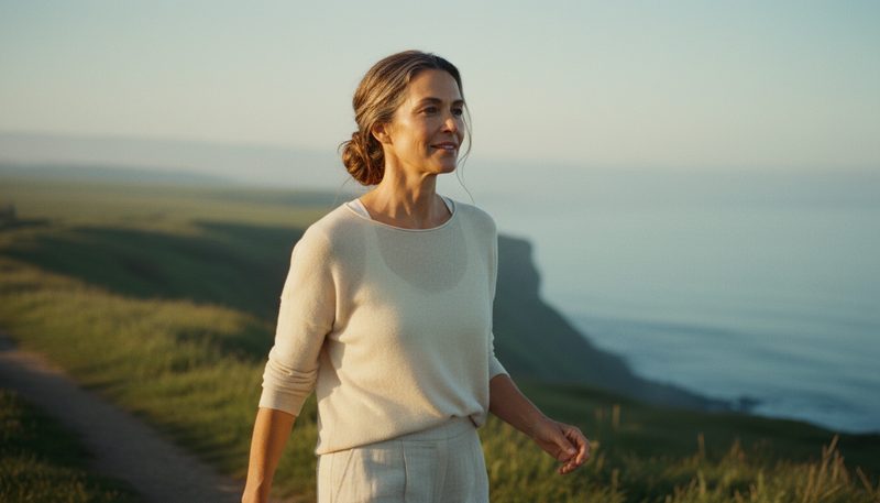 Woman walking outdoors with energy